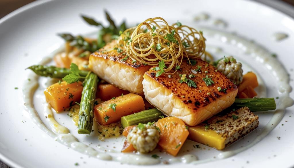 Beautifully plated fresh seafood dish